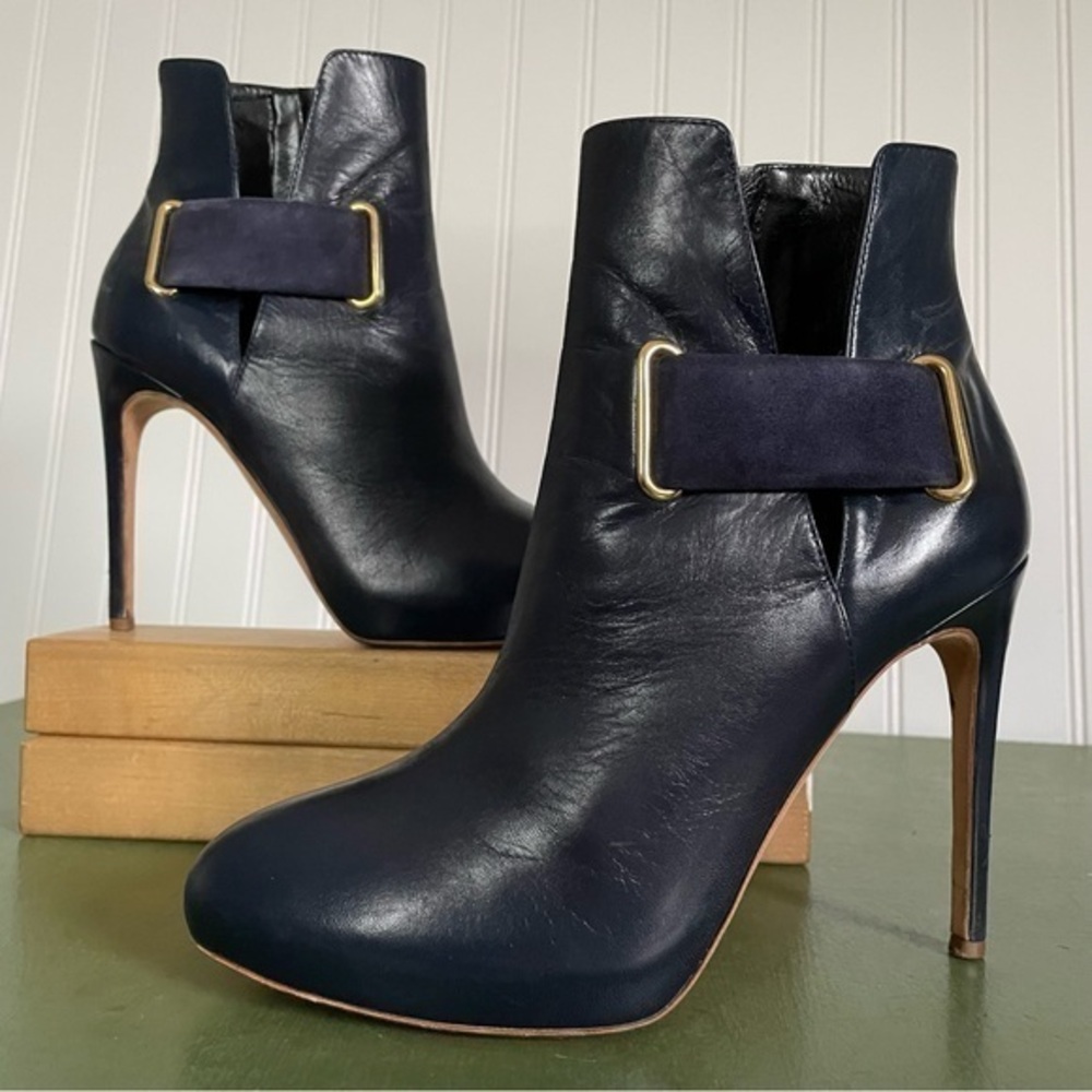 Rupert Sanderson Stiletto Heel Platform Ankle Boots/Booties in Navy Leather